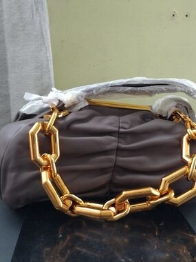 Louise et Cie Taupe Shoulder Bag with Gold Chain